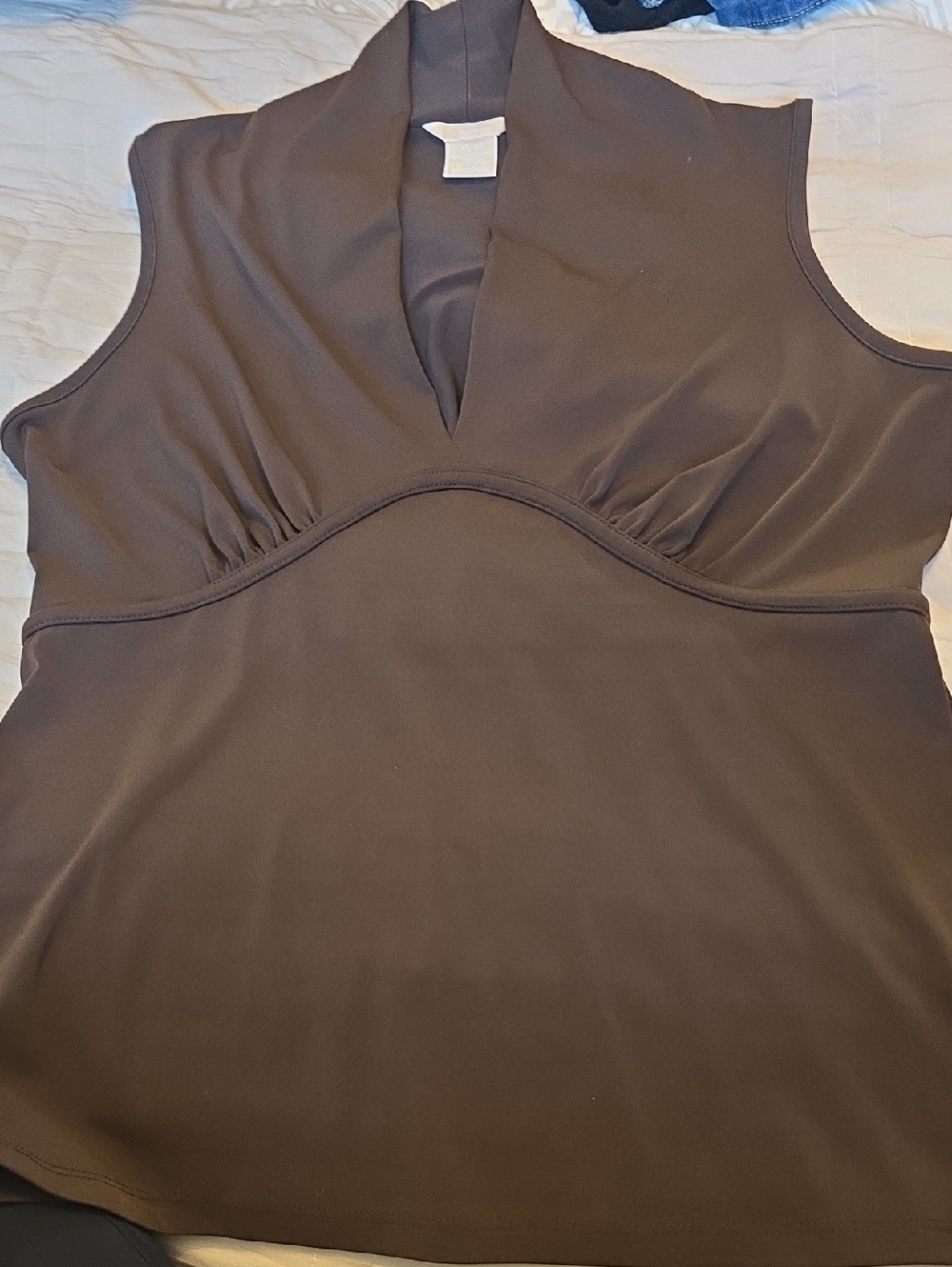 MICHAEL Michael Kors Sleeveless Draped V-Neck Top in Dark Brown